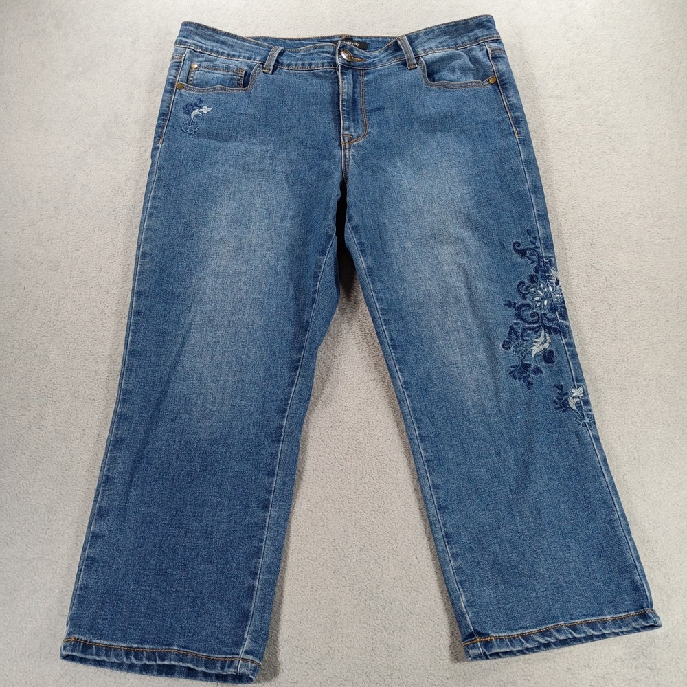 Relativity Womens Embroidered Cropped Jeans Blue 14 Floral Detail